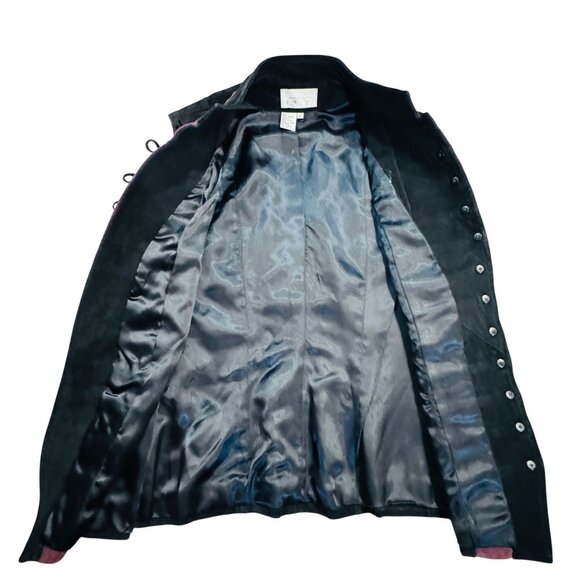 Vintage Caché Burgundy Black Suede Military Vest Band Brass Button Sz 10 Leather - Picture 8 of 9